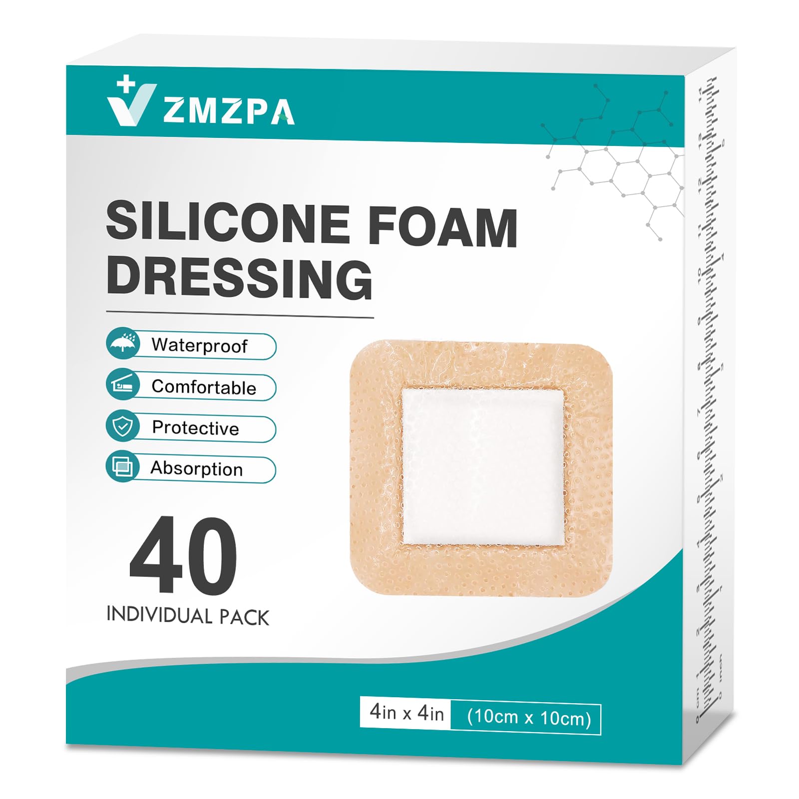 ZMZPA silicone foam dressing 4x4 border for gentle protection on delicate skin.
