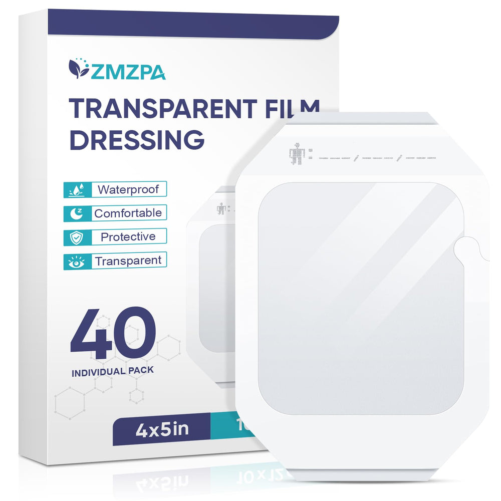 ZMZPA transparent film dressing 4x4.75-inch front view provides breathable protection for wounds.