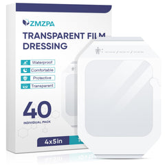 ZMZPA transparent film dressing 4x4.75-inch front view provides breathable protection for wounds.