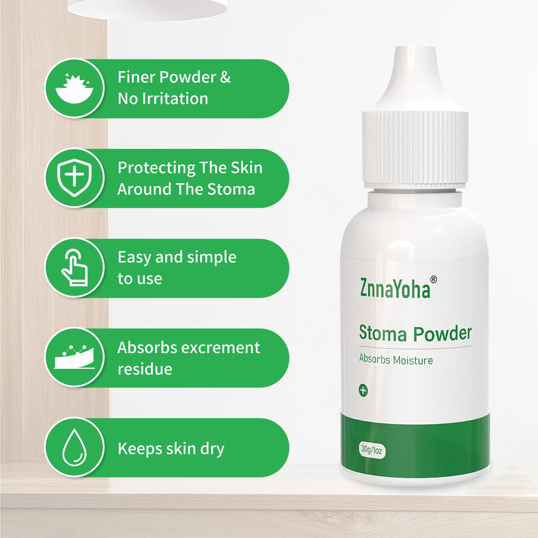 ZnnaYoha stoma powder conical nozzle facilitates even dusting with minimal waste.