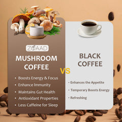Measuring spoon with ZOAAD mushroom coffee powder for precise serving.