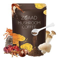 ZOAAD Mushroom Coffee pack front, ready for a focused morning.
