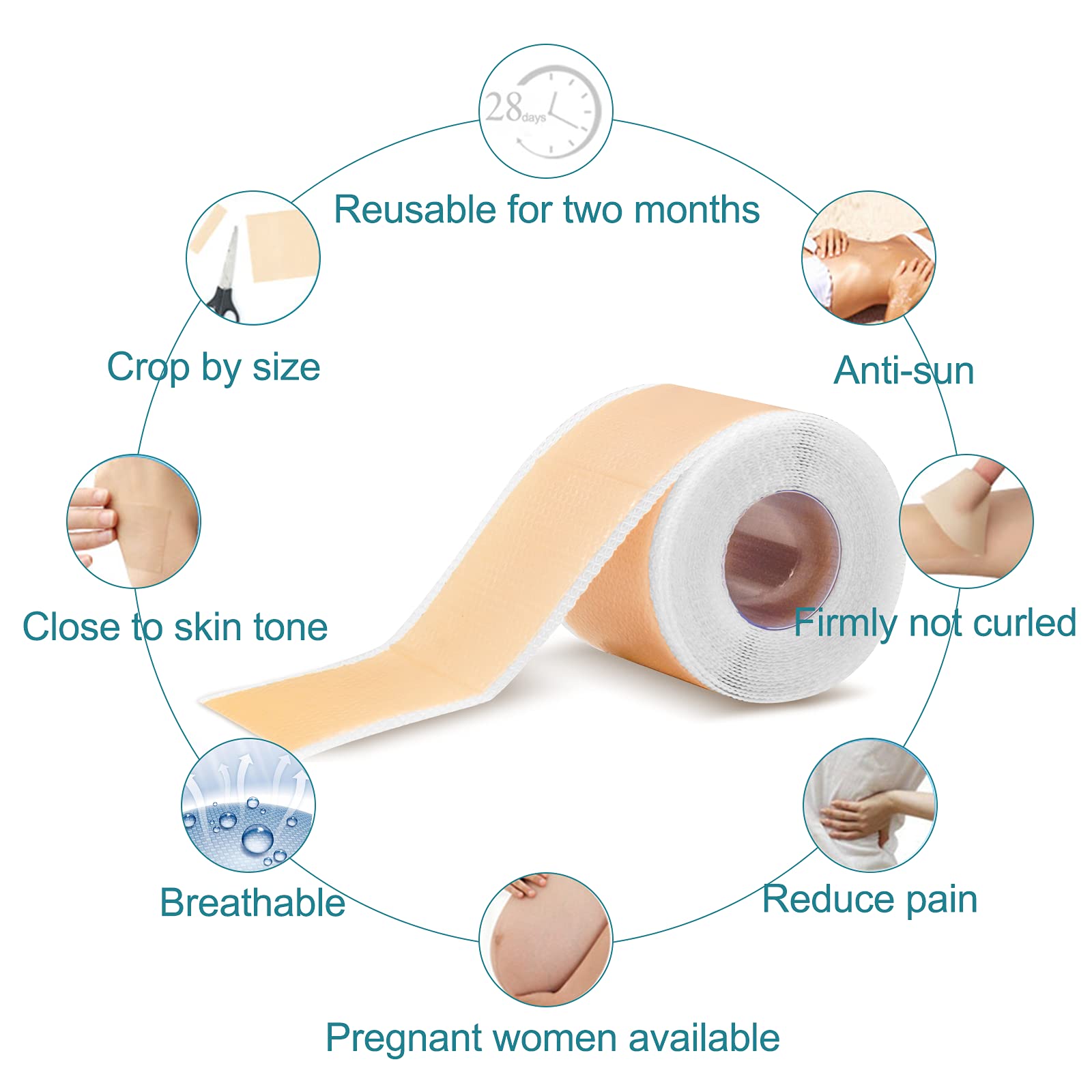 Wearable scar tape for day and night beneath clothing.