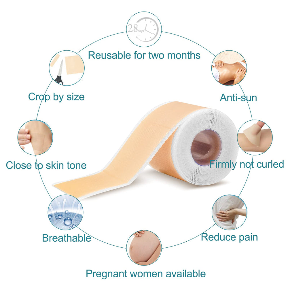 Wearable scar tape for day and night beneath clothing.