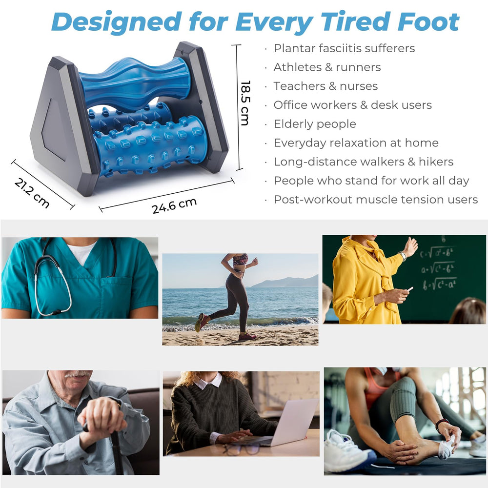 Zofenix Foot Roller Massager with non-slip base stabilizing during use.