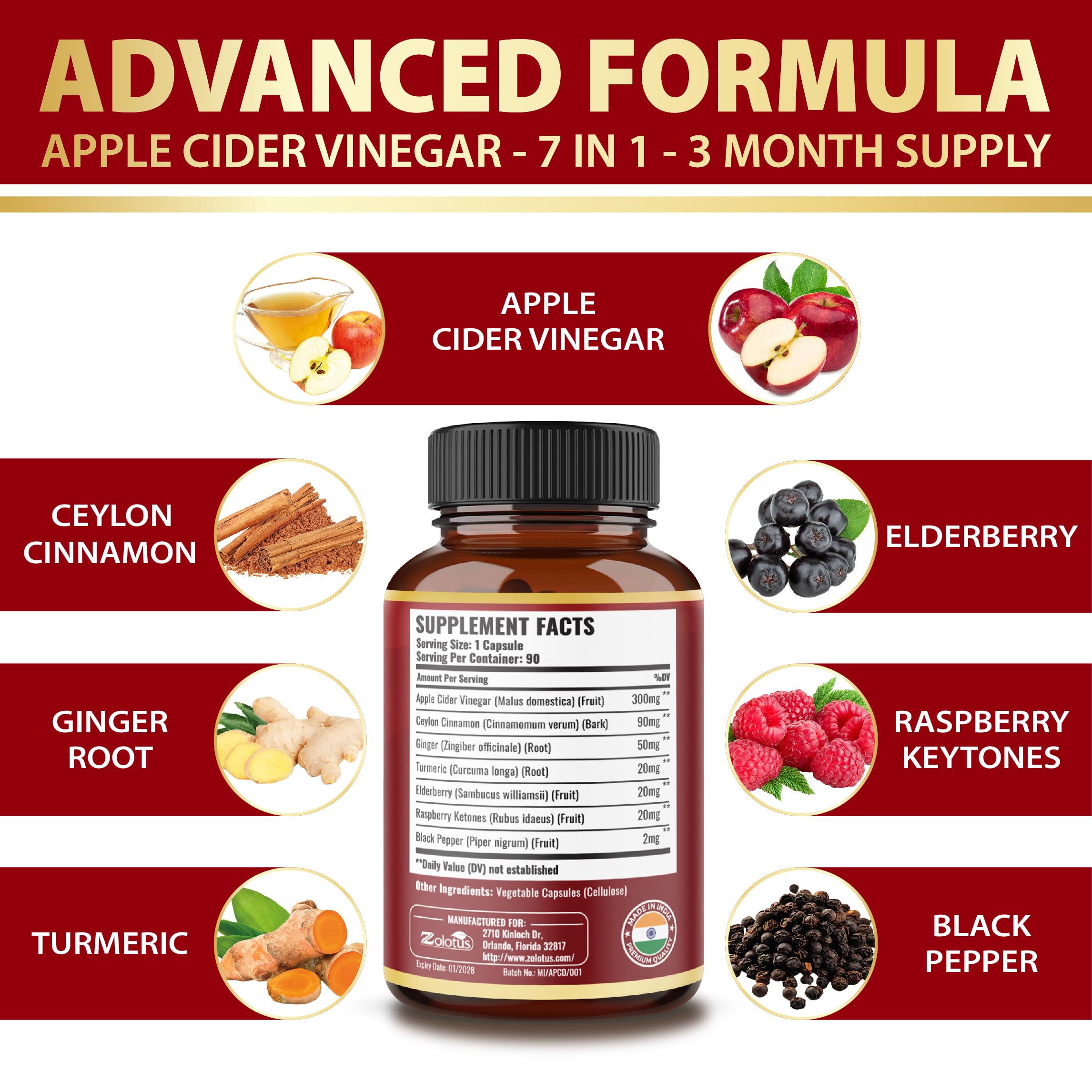 Zolotus 7 in 1 ingredients blend label highlighting natural wellness.