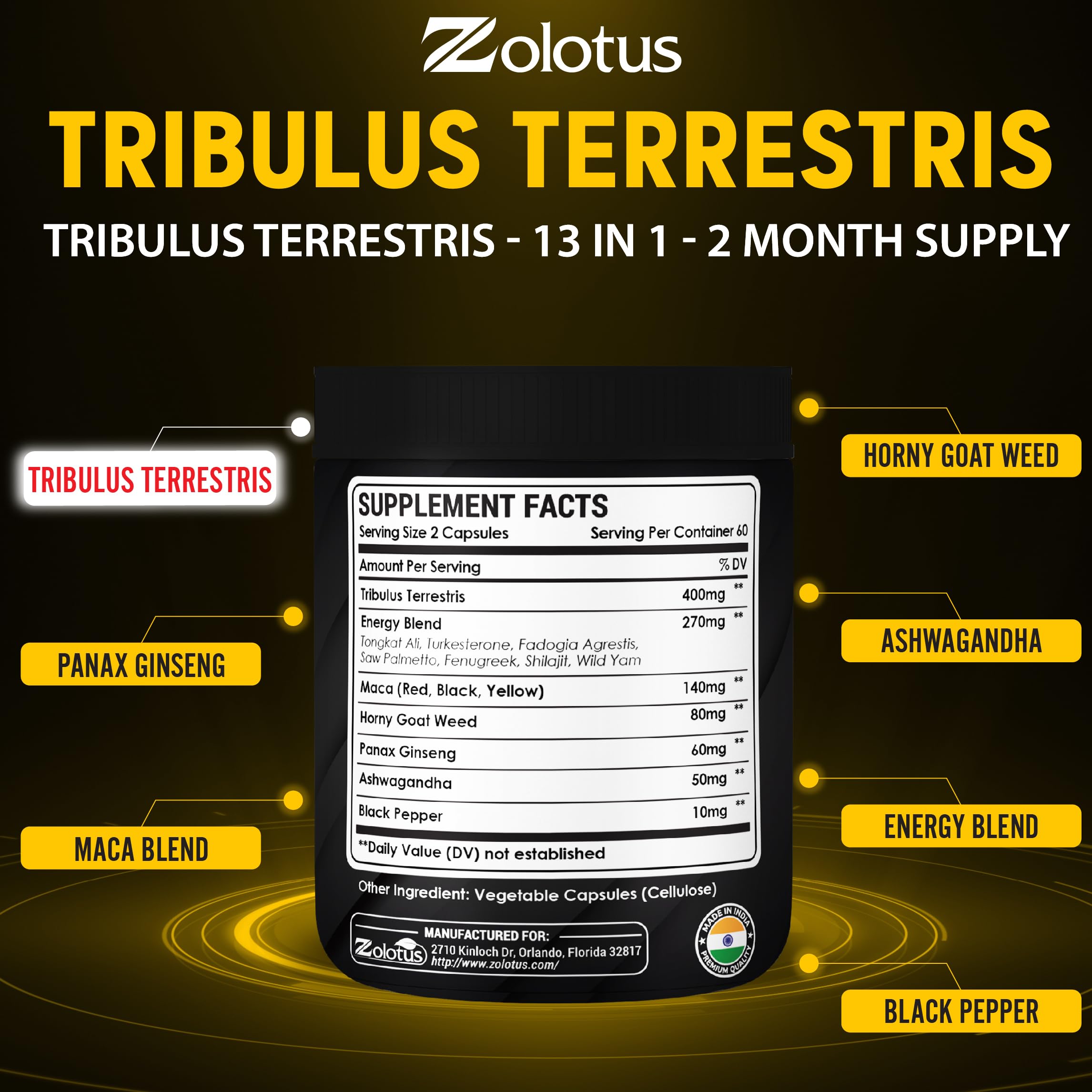 Zolotus daily-use graphic shows two capsules with a glass of water.