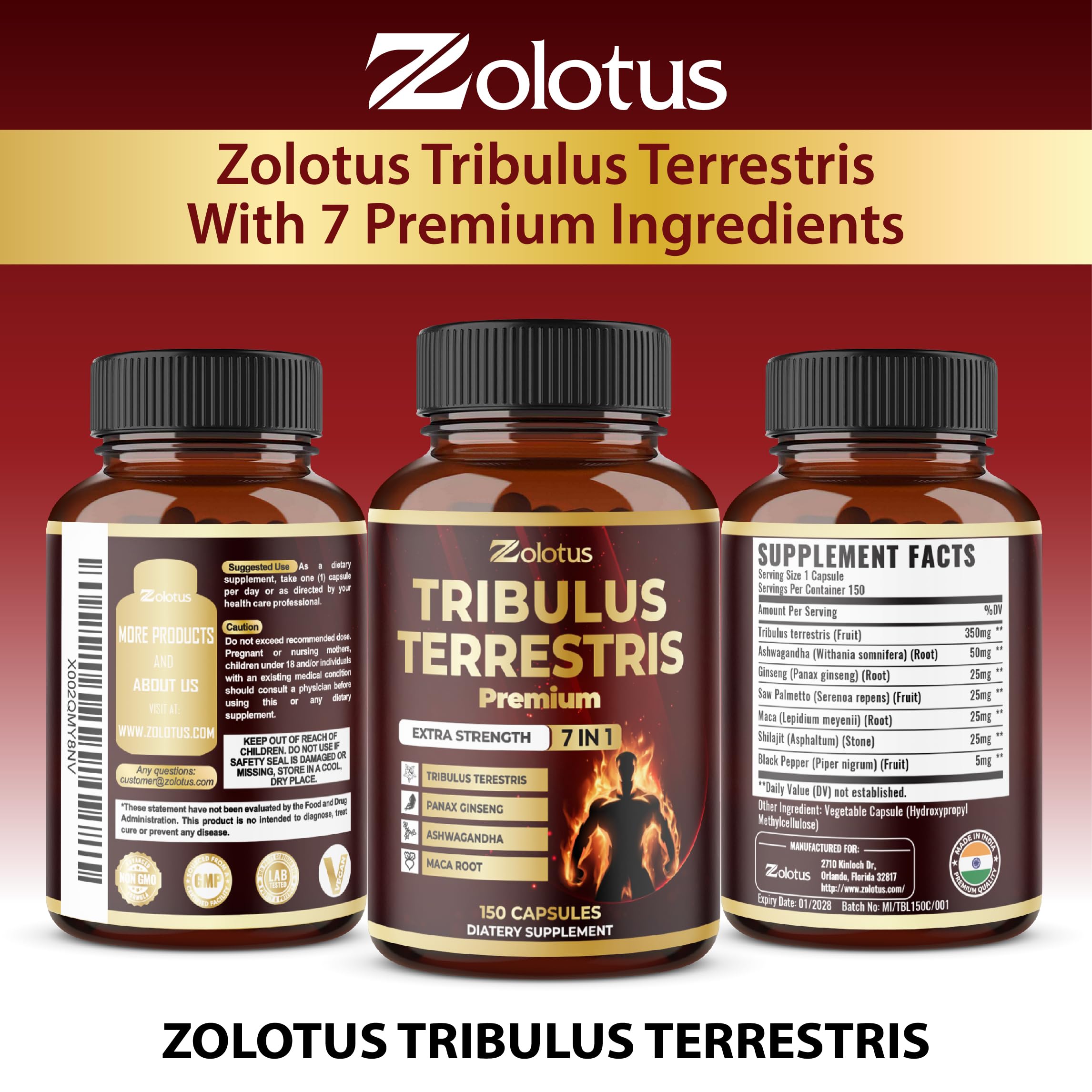 Five-month supply of Zolotus Tribulus Terrestris capsules.