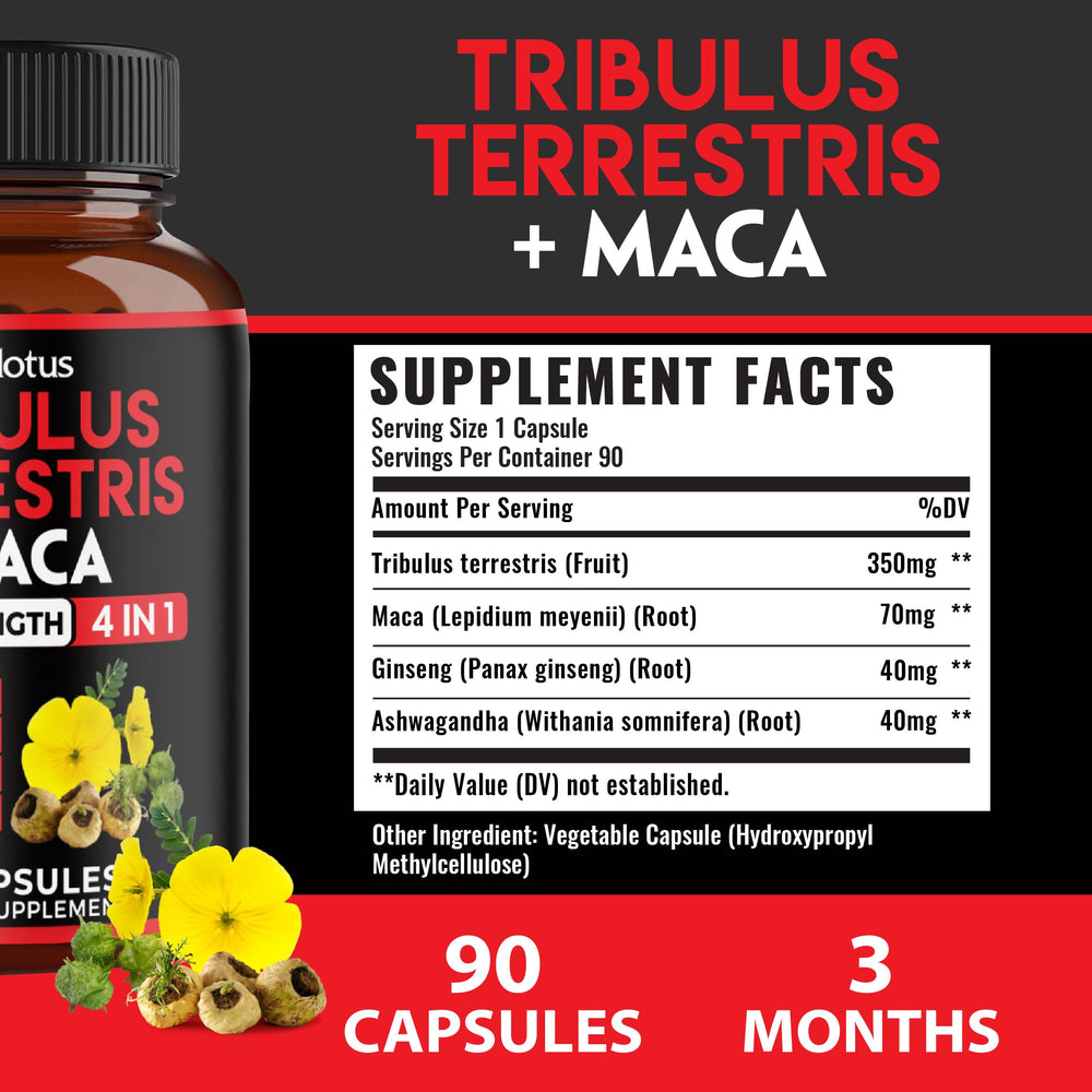 Zolotus Tribulus capsules bottle back label detailing ingredients for easy reference