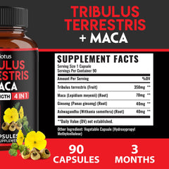 Zolotus Tribulus capsules bottle back label detailing ingredients for easy reference