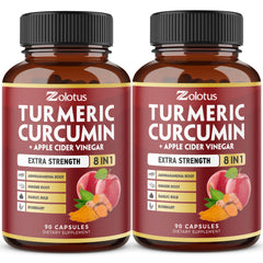 Zolotus Turmeric Curcumin Apple Cider Vinegar capsules bottle close-up for daily wellness.