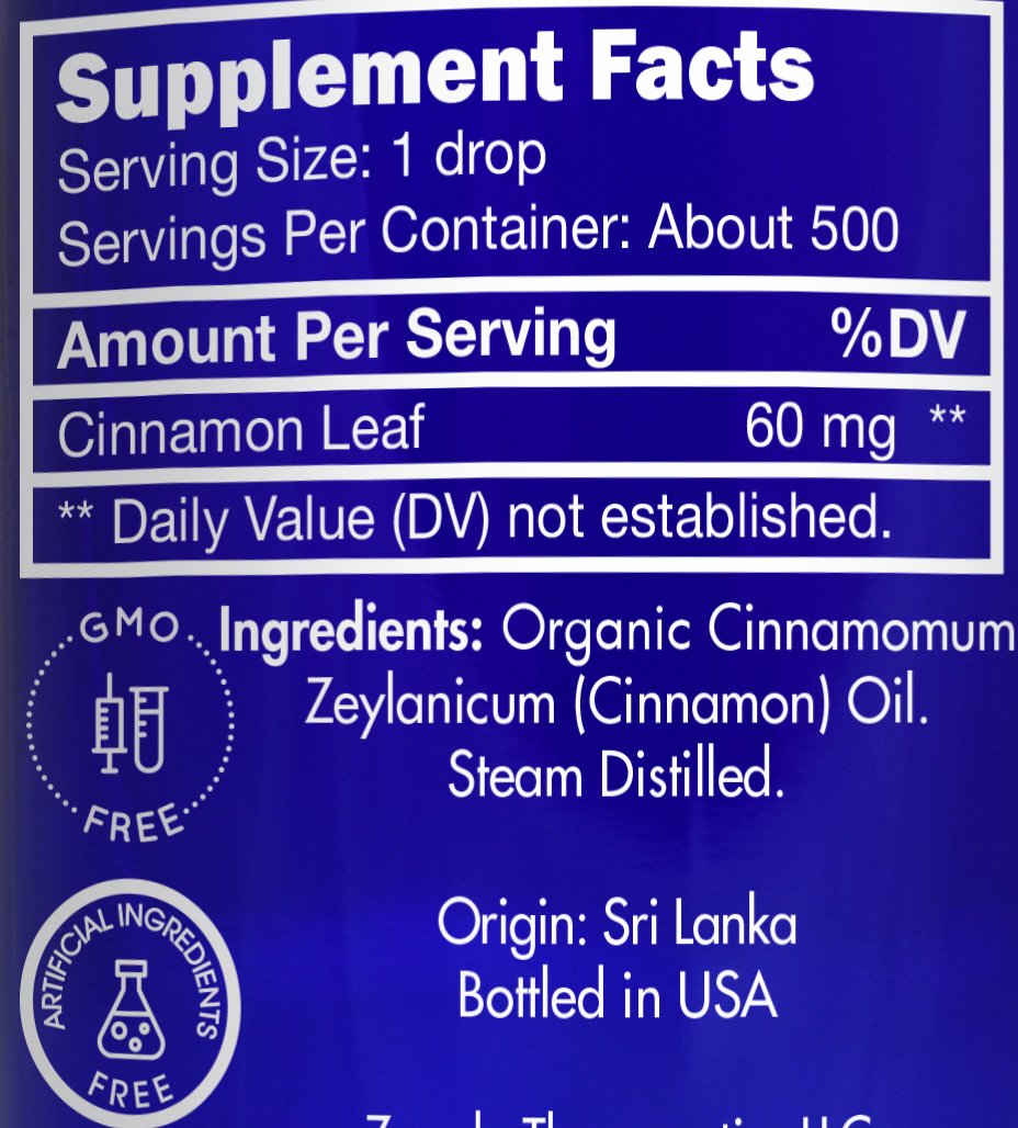 Zongle Therapeutics cinnamon leaf oil quality illustration highlights purity for edible use.
