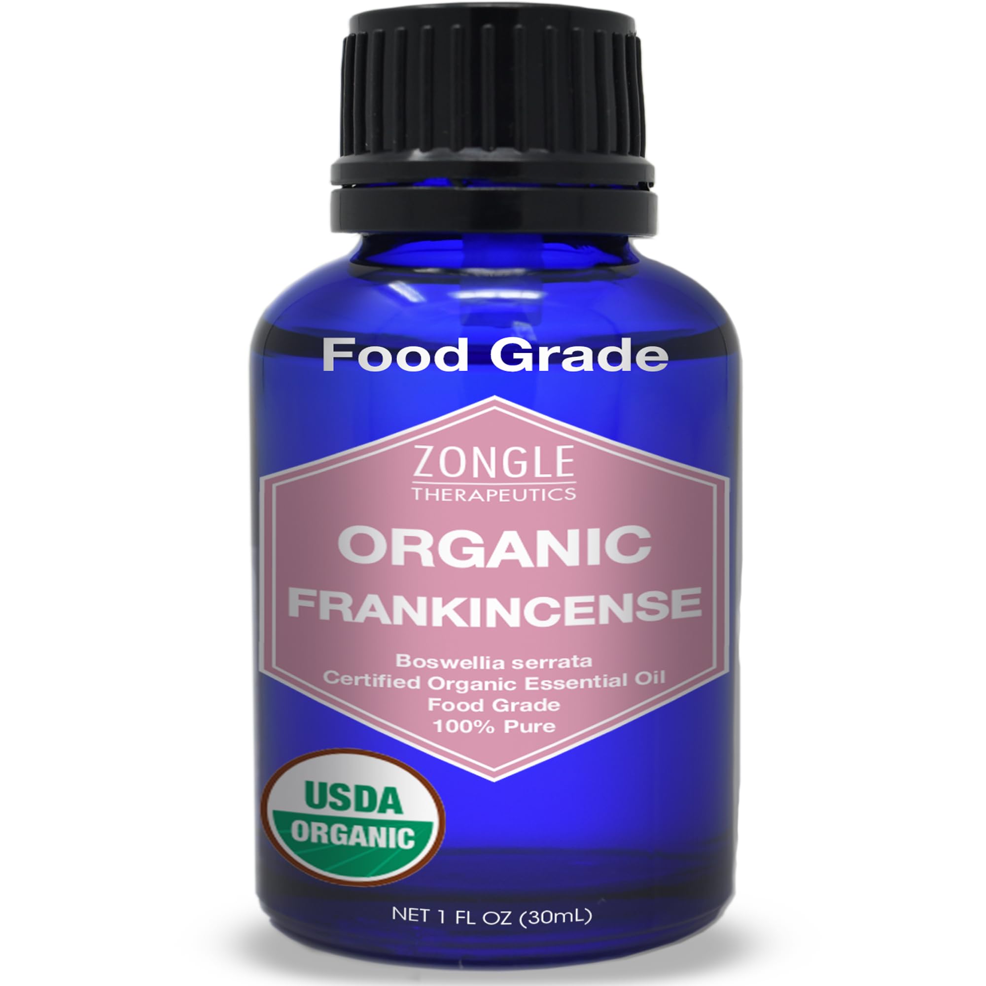 Zongle Therapeutics Frankincense oil bottle front shows premium packaging and purity for daily use