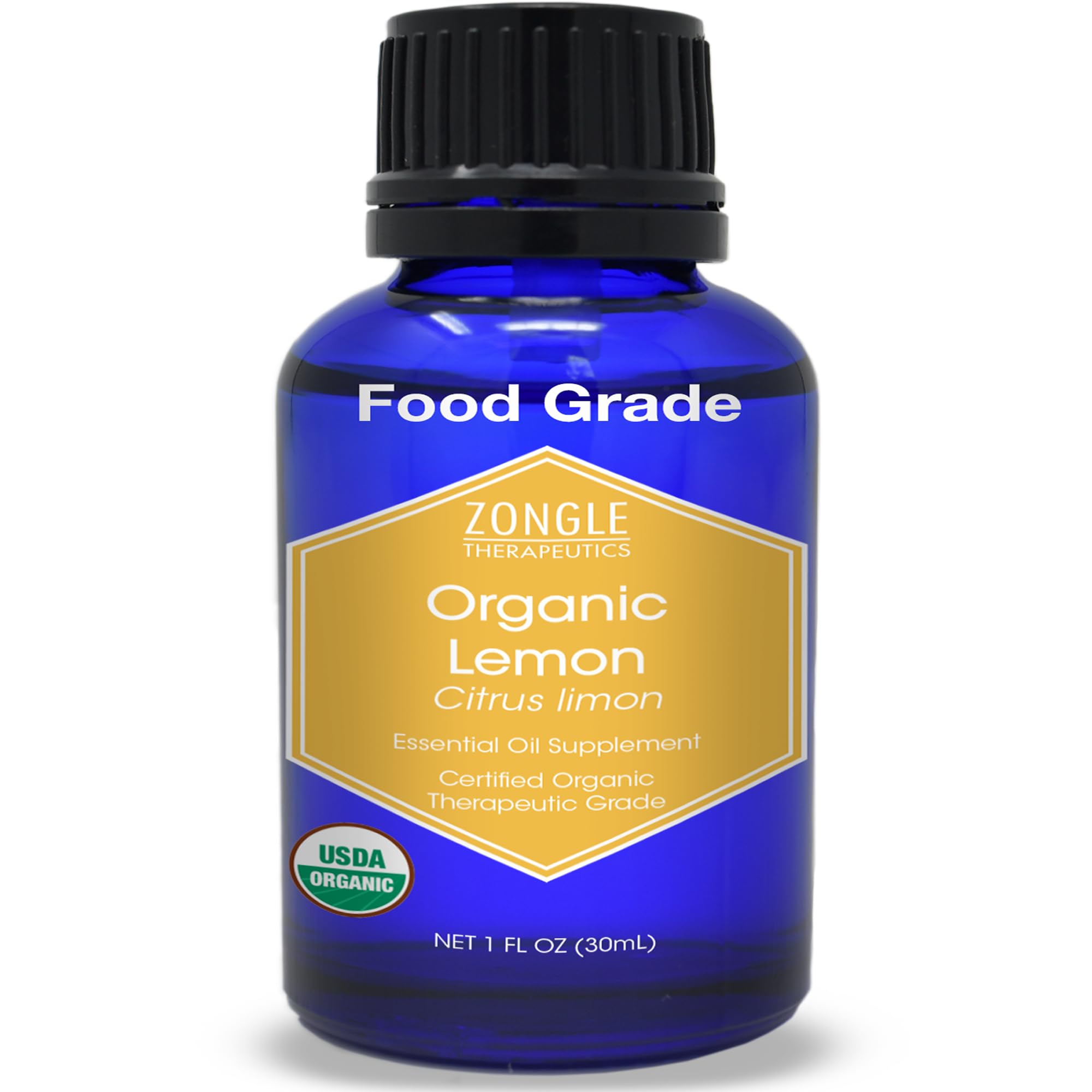 Zongle Therapeutics Lemon Essential Oil bottle for cooking and brightening desserts.