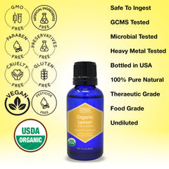 Zongle Therapeutics Lemon Essential Oil dropper shows precise drops for recipes and aroma diffusion.