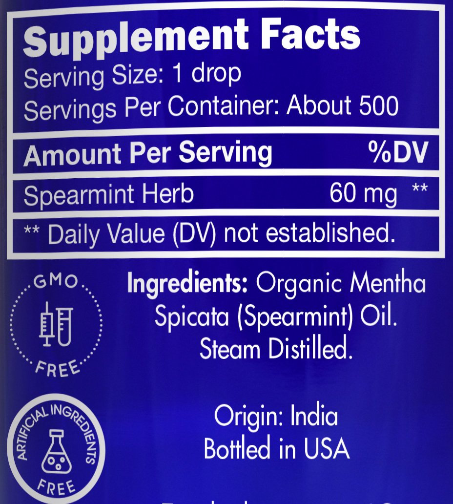 Zongle Therapeutics spearmint oil label closeup shows purity and fragrance