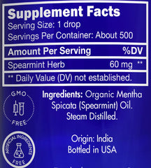 Zongle Therapeutics spearmint oil label closeup shows purity and fragrance