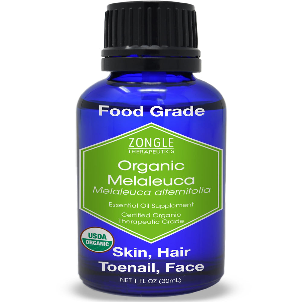 Zongle Therapeutics Tea Tree Oil bottle for skincare and aromatherapy use.
