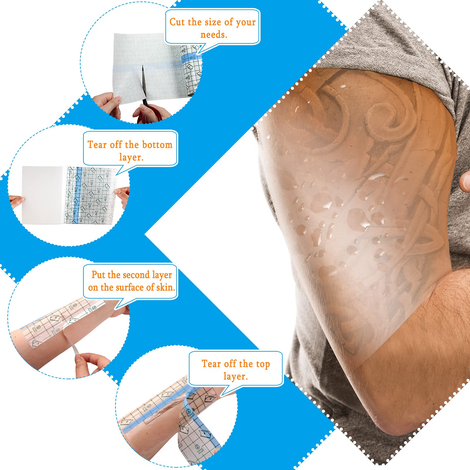Zonon waterproof bandage roll 6in wide shields bigger areas in showers.