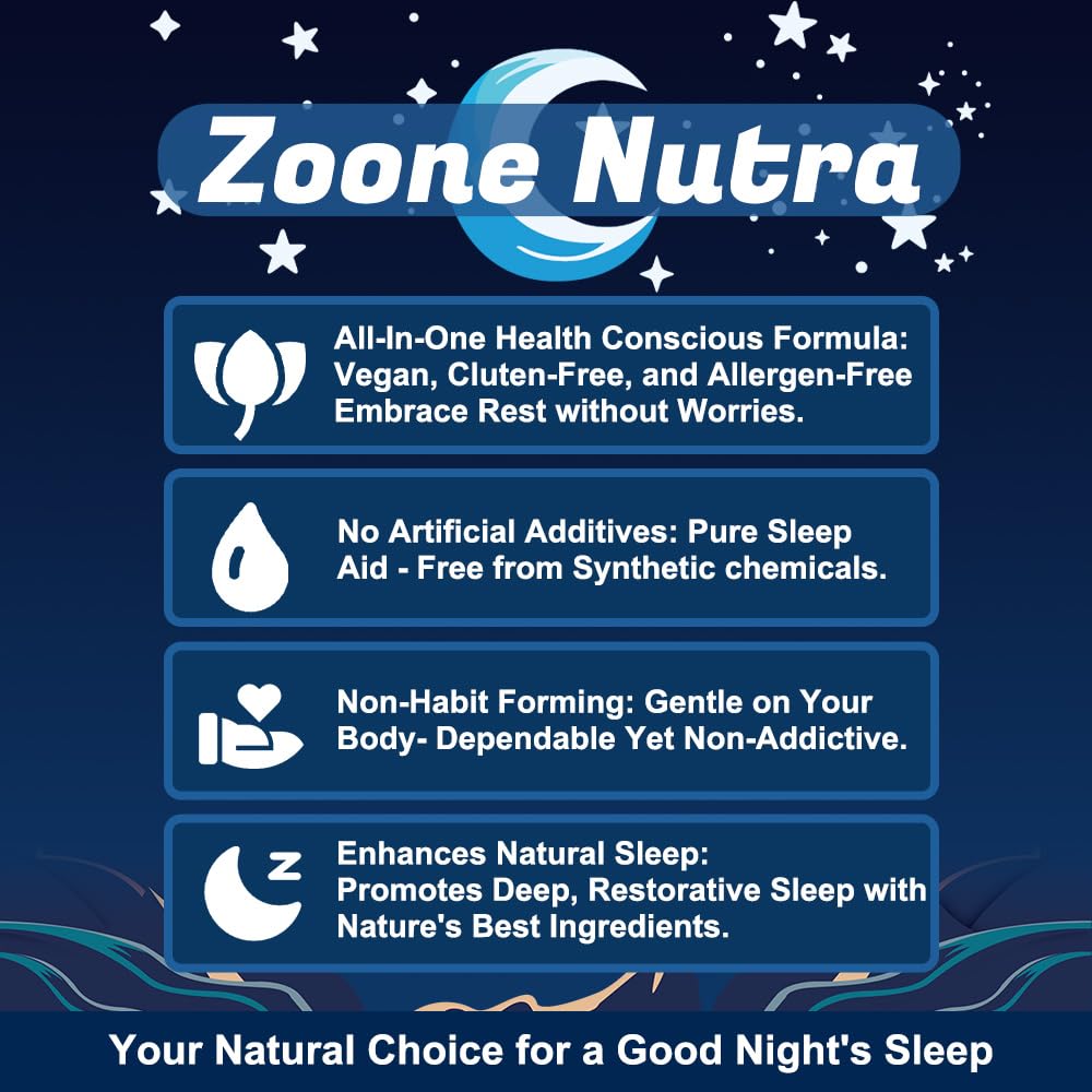 Ingredients chart illustrates plant-based, non-melatonin formula.