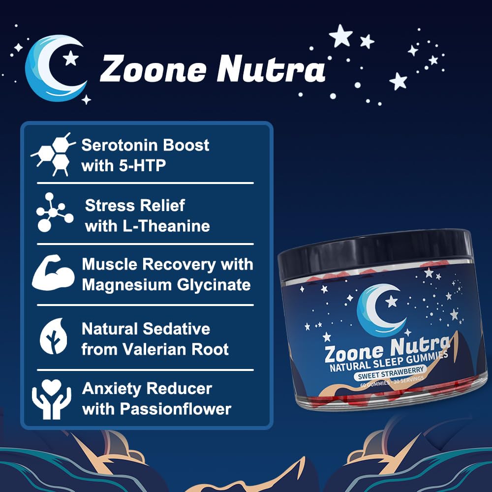 Package-back view emphasizes natural sleep support and strawberry flavor.