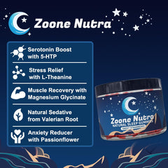 Package-back view emphasizes natural sleep support and strawberry flavor.