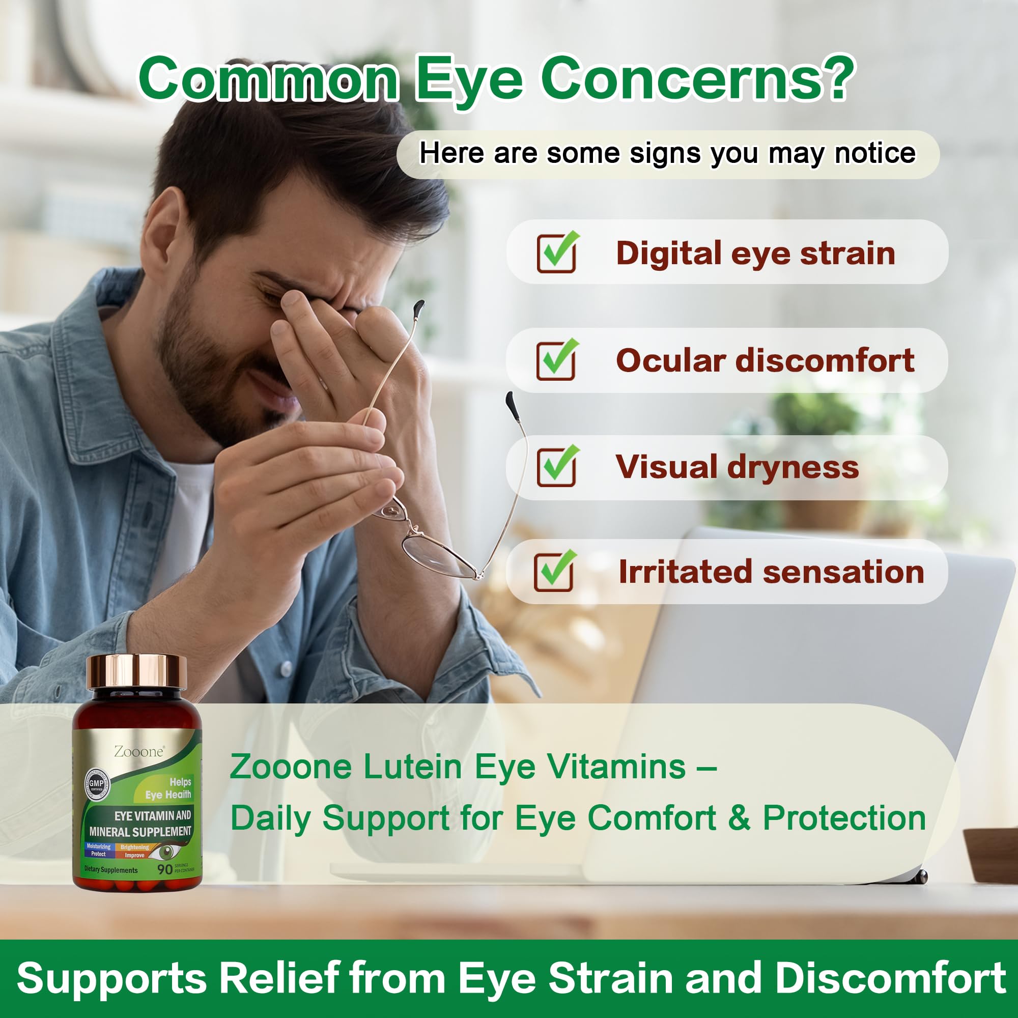 Close-up of Zooone eye vitamins capsules for easy daily use.