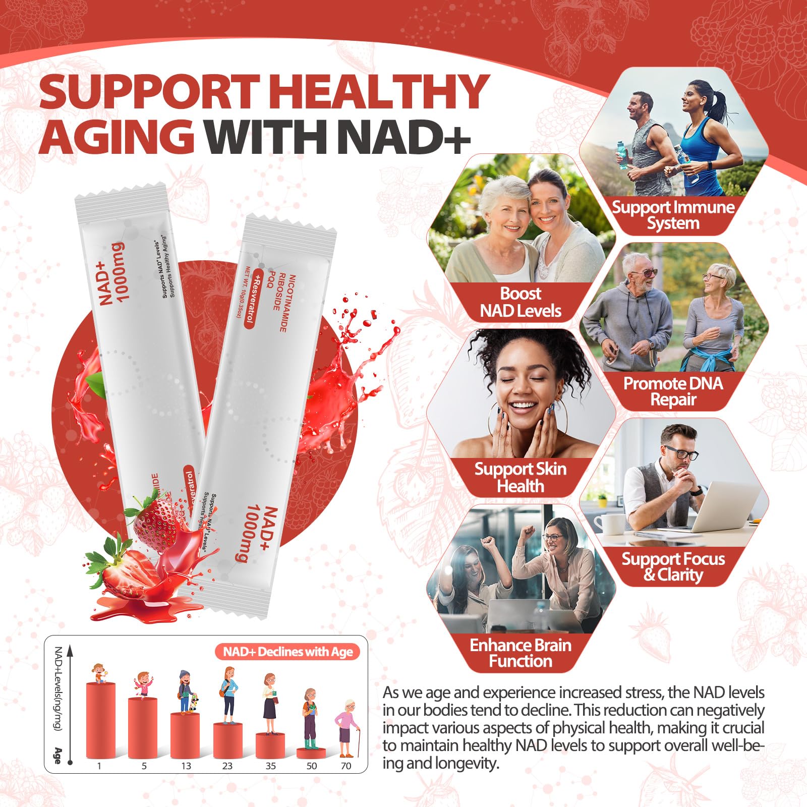 Zooone NAD+ berry drink in a glass ready for daily vitality