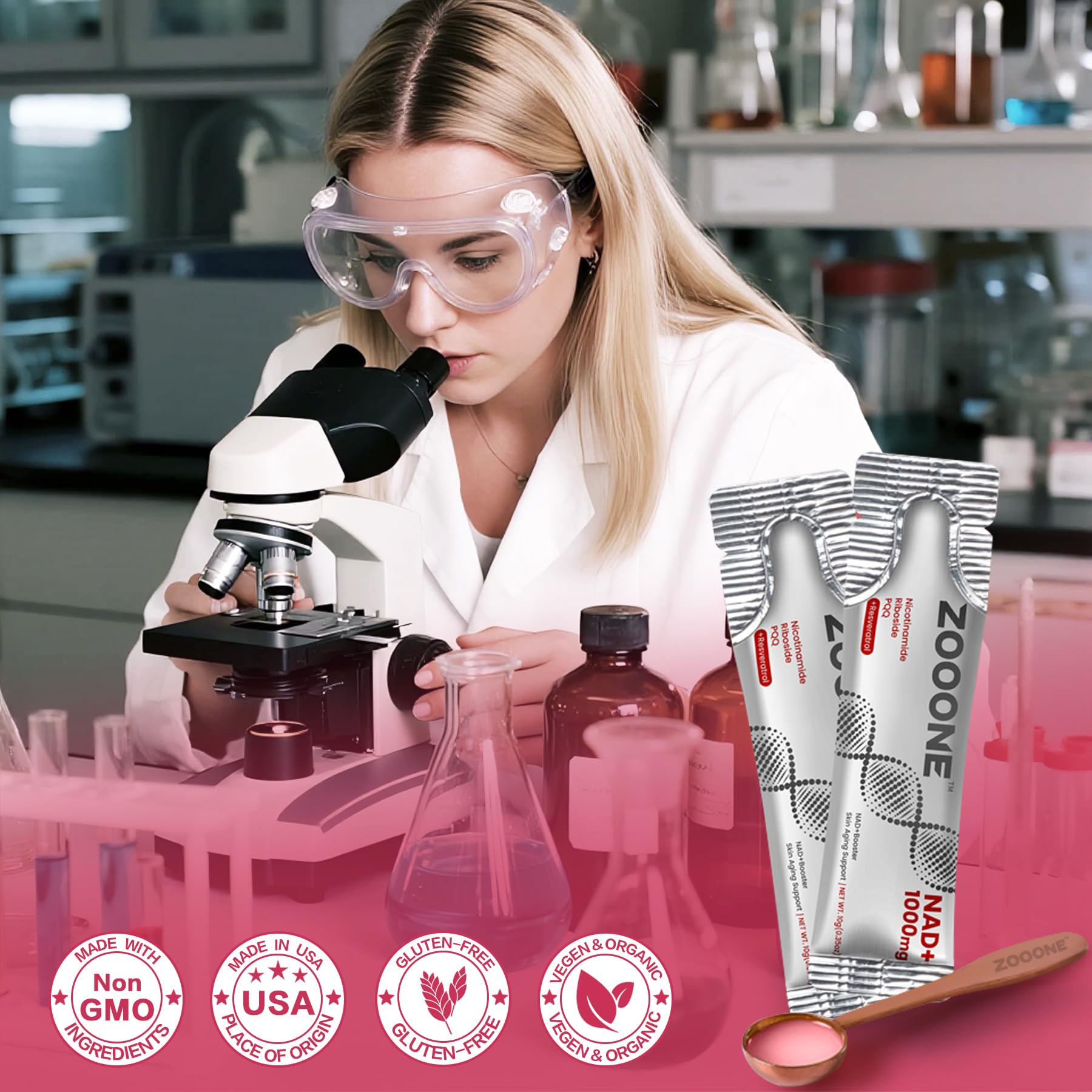 Zooone NAD+ on-the-go sachets in a 30-pocket pack for travel.