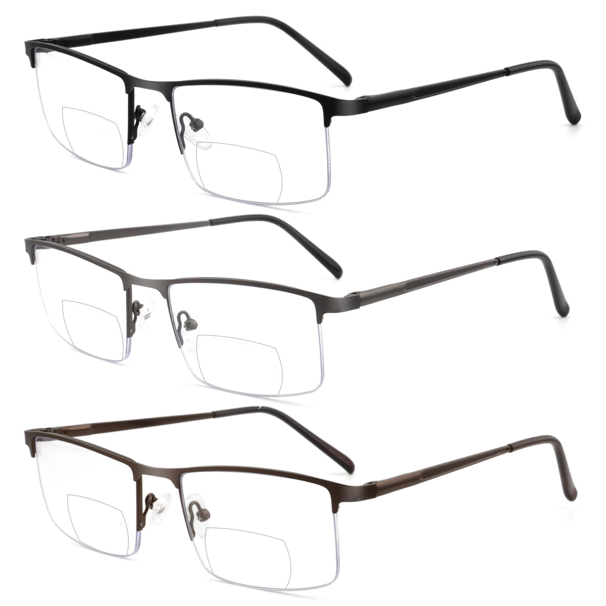 Zooxsky 3-pack bifocal reading glasses with metal half-frame for all-day near and far vision