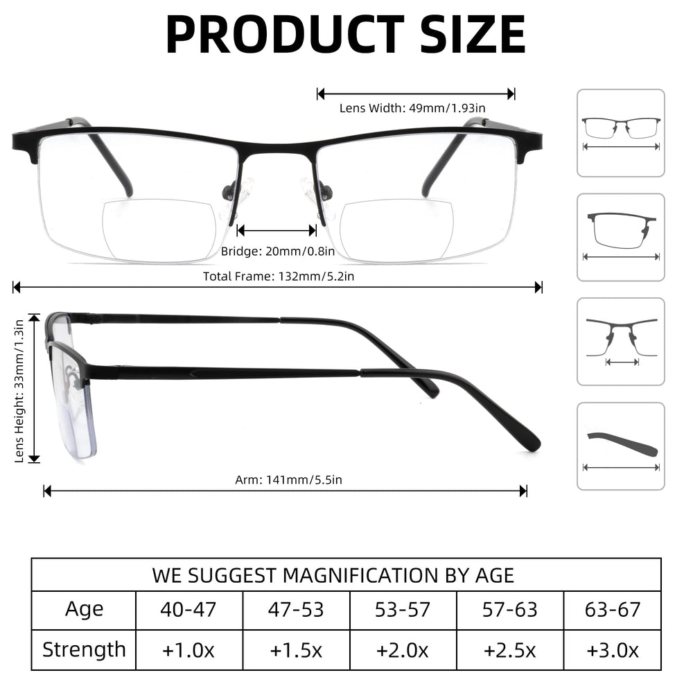 Zooxsky bifocal readers with spring hinge in gun metal provide flexible daily use