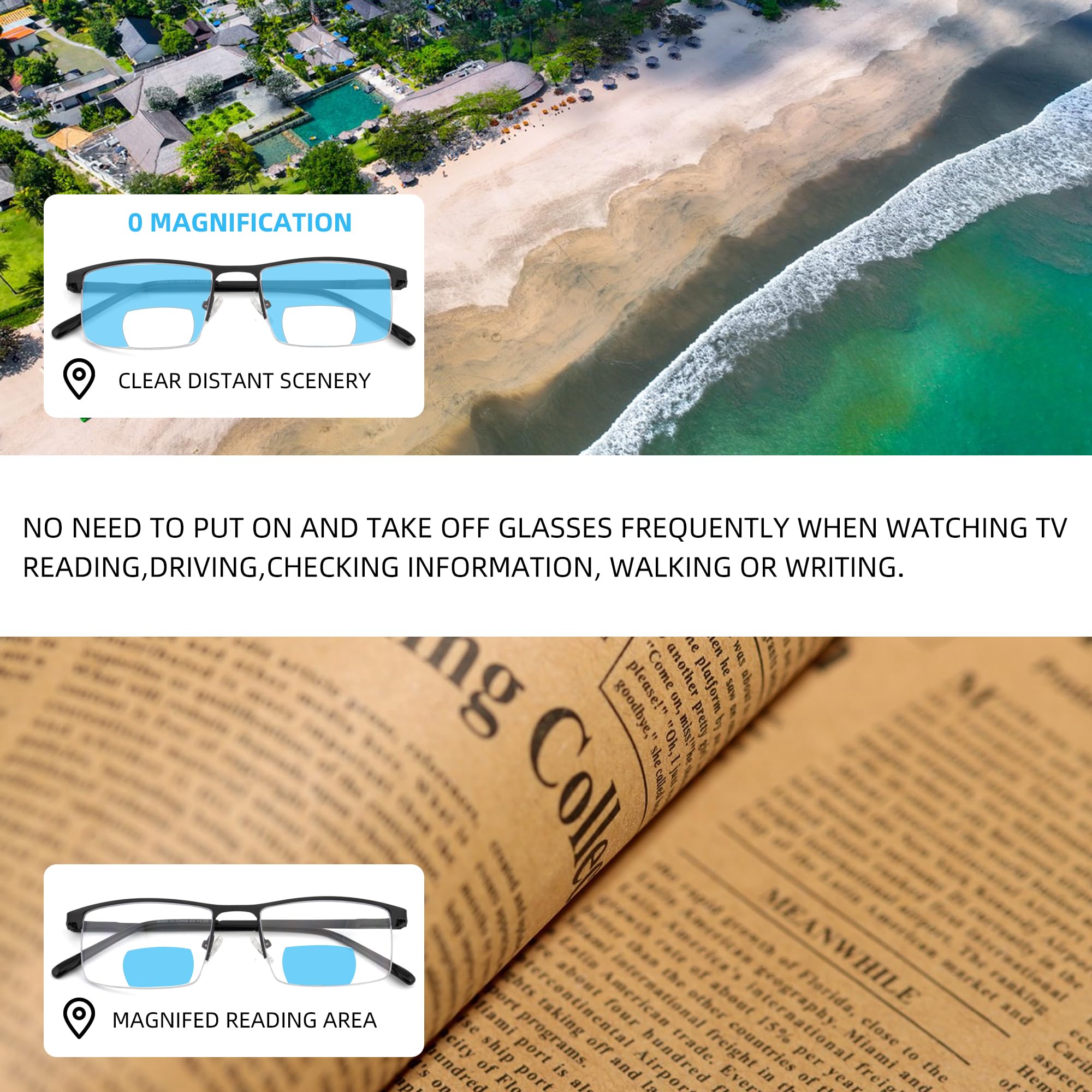 Zooxsky clear-top bifocal glasses in the 3-pack for versatile reading