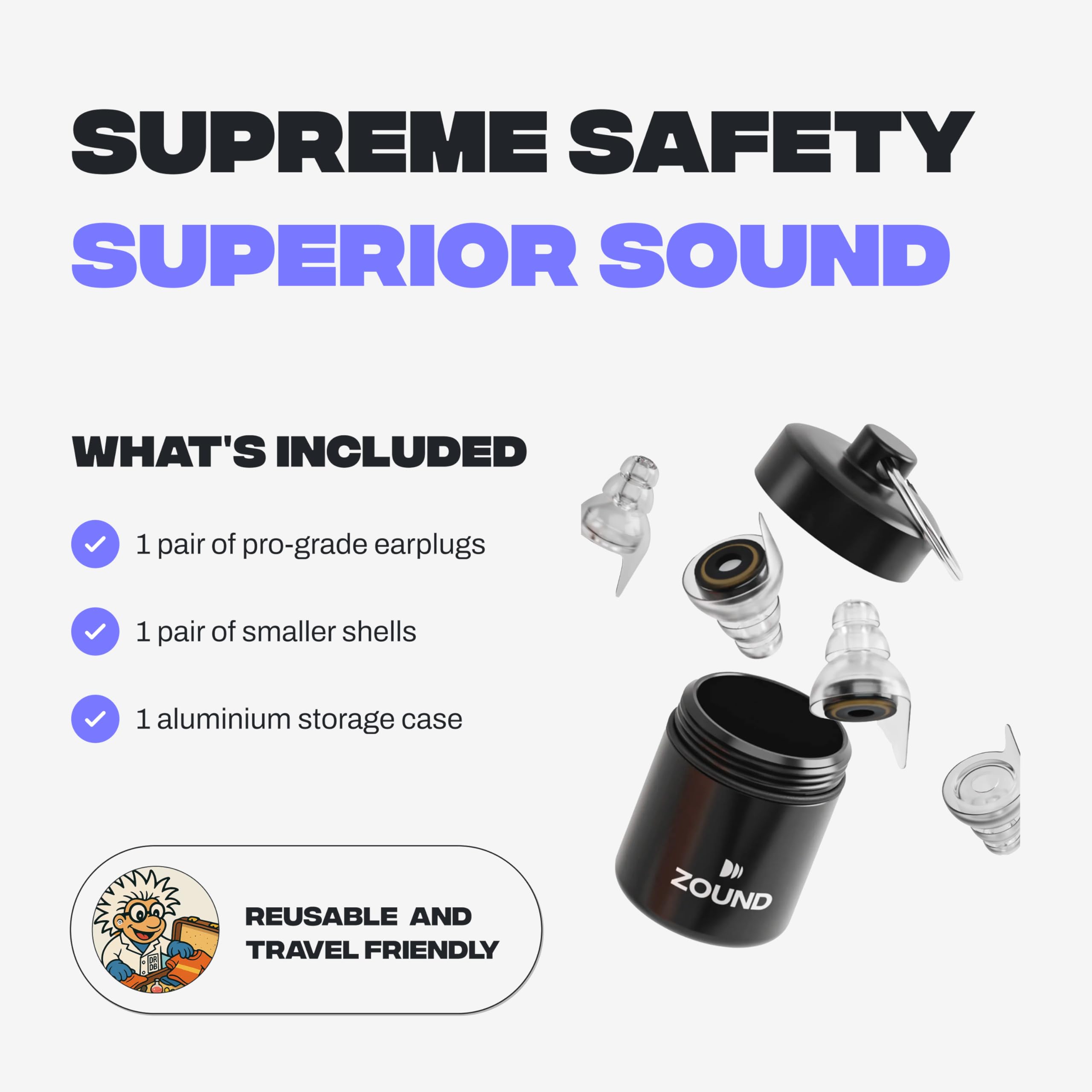 Zound earplugs highlight soft silicone tips for comfortable extended wear