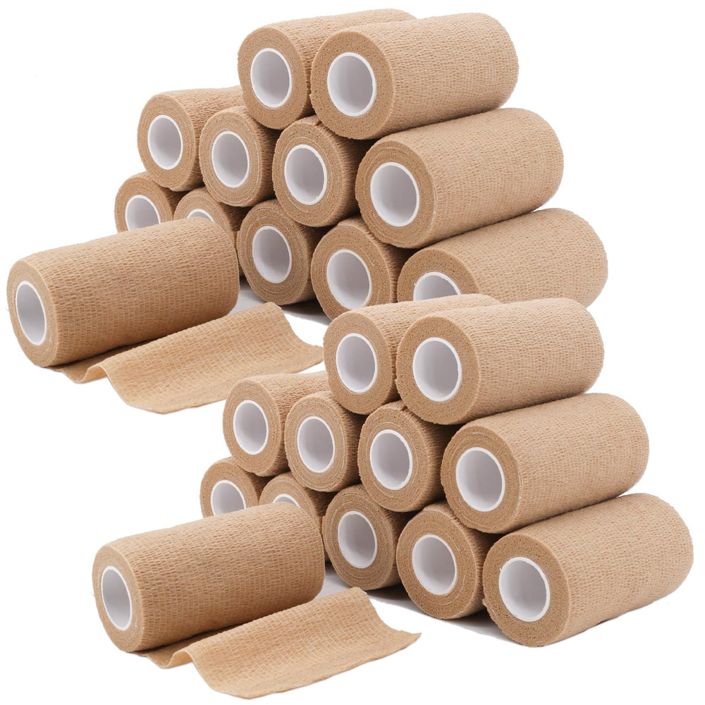 ZOVAREGE 24-roll brown self-adhesive bandage wrap, 4-inch wide for secure applications.