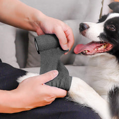 ZOVAREGE vet wrap on a dog leg demonstrating versatile pet care.