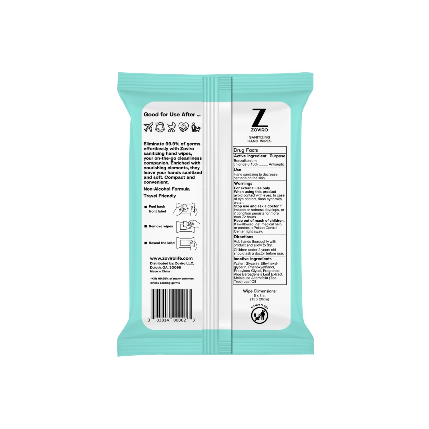 Zoviro pack of 10 contains 200 wipes for on-the-go use.