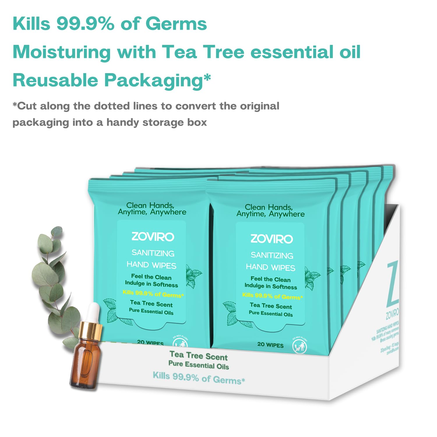 Zoviro resealable pack keeps wipes fresh and convenient.