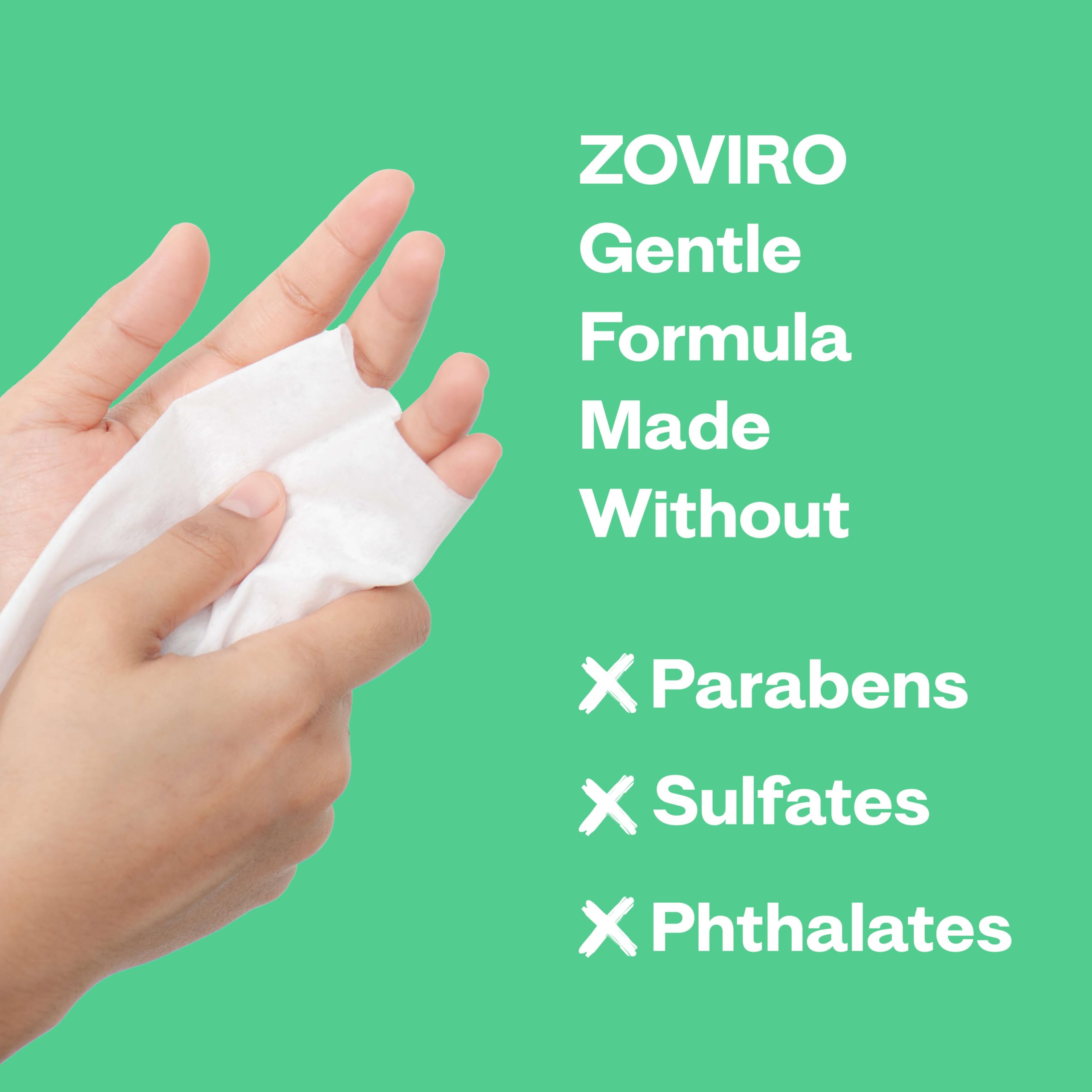 Zoviro moisturizing wipes infused with aloe and glycerin for soft hands.