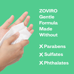 Zoviro moisturizing wipes infused with aloe and glycerin for soft hands.