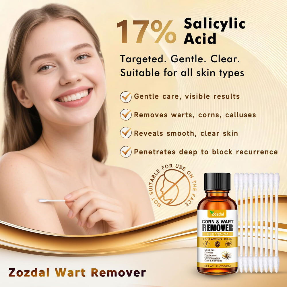 Zozdal applicator brush enables precise wart treatment.