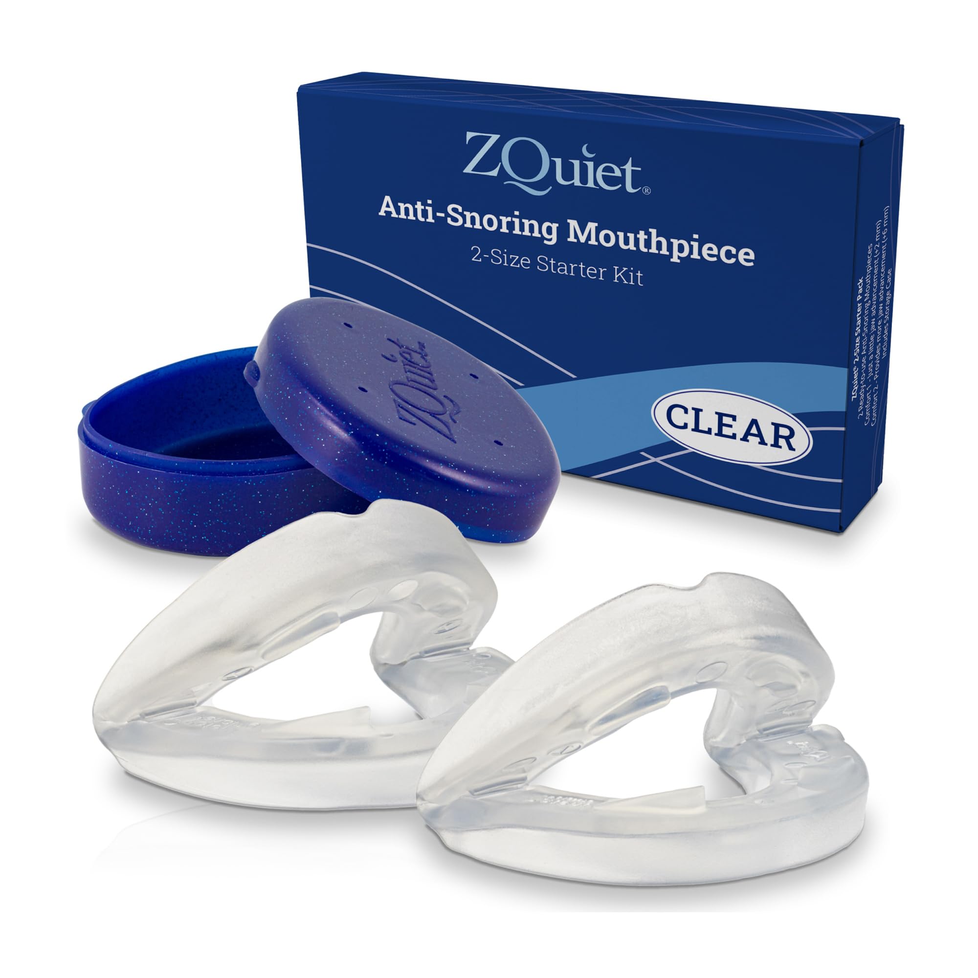 ZQuiet starter pack with two mouthpieces for a personalized fit and comfort.