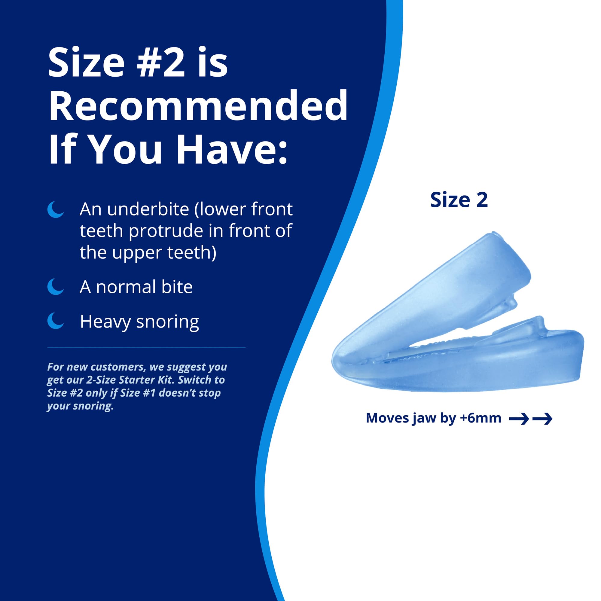 Underbite-friendly design supports natural bite and fit