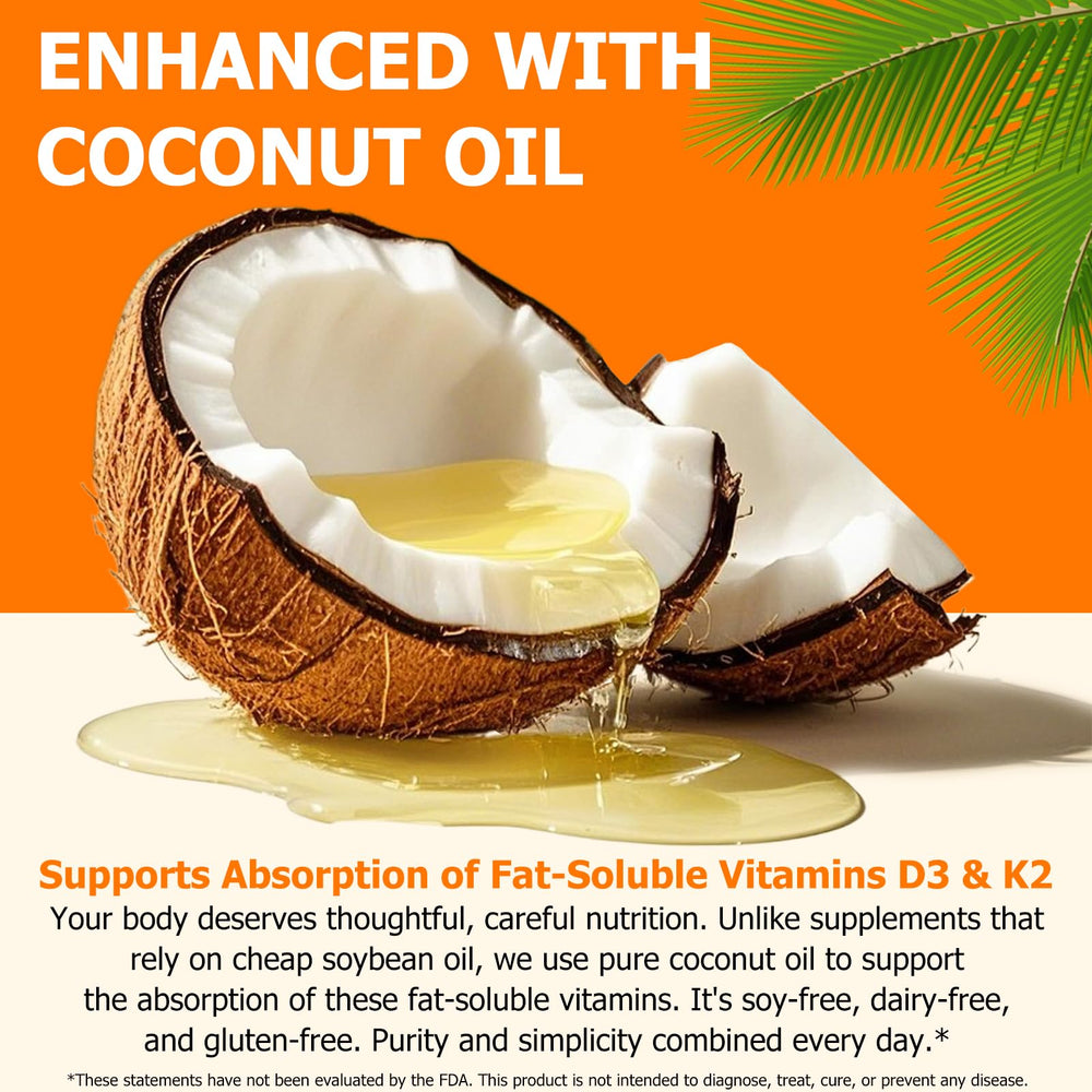 ZROGJBMK D3 K2 softgels offer a smooth swallow with mild coconut oil.