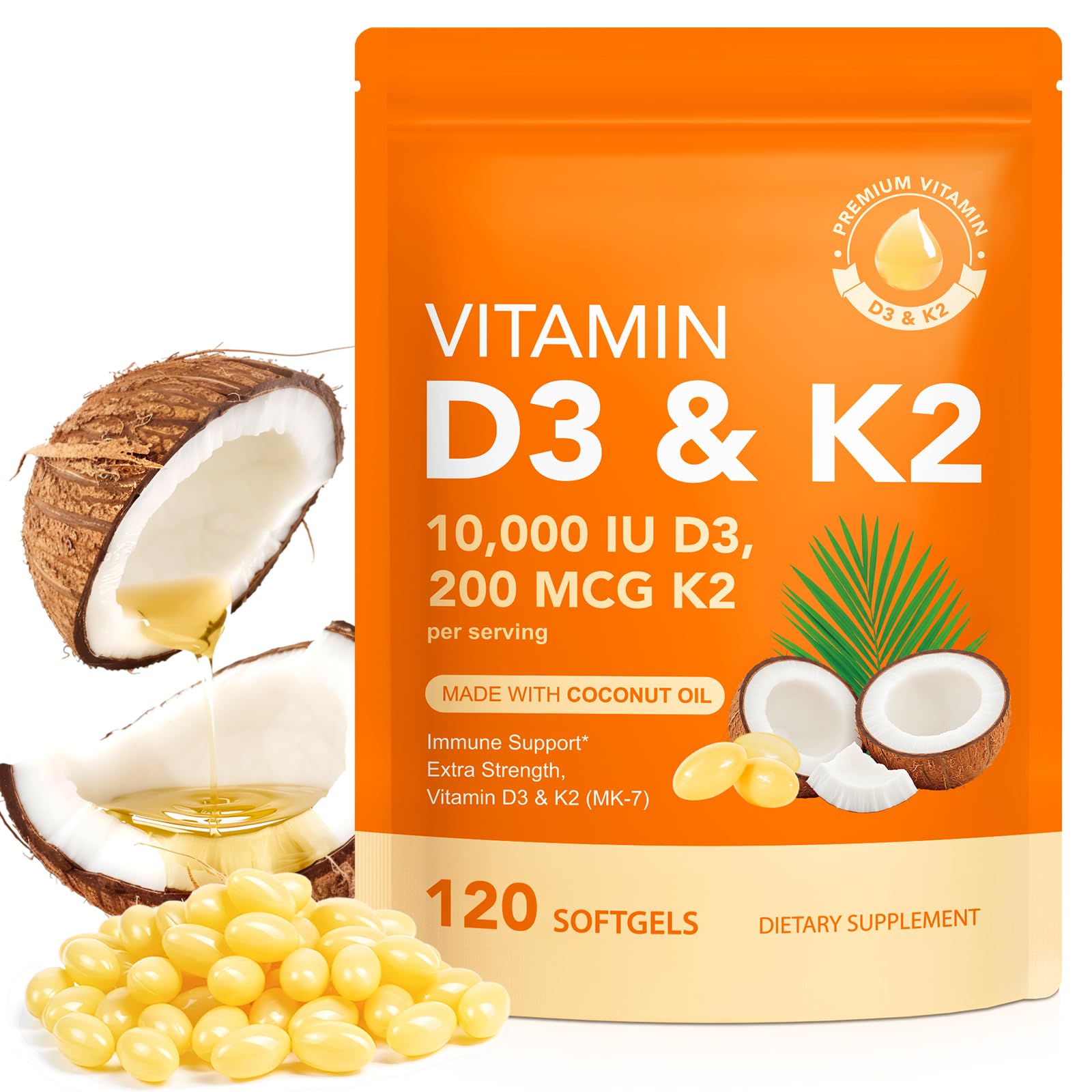 ZROGJBMK D3 K2 bottle with softgels supports daily bone wellness and calcium absorption.