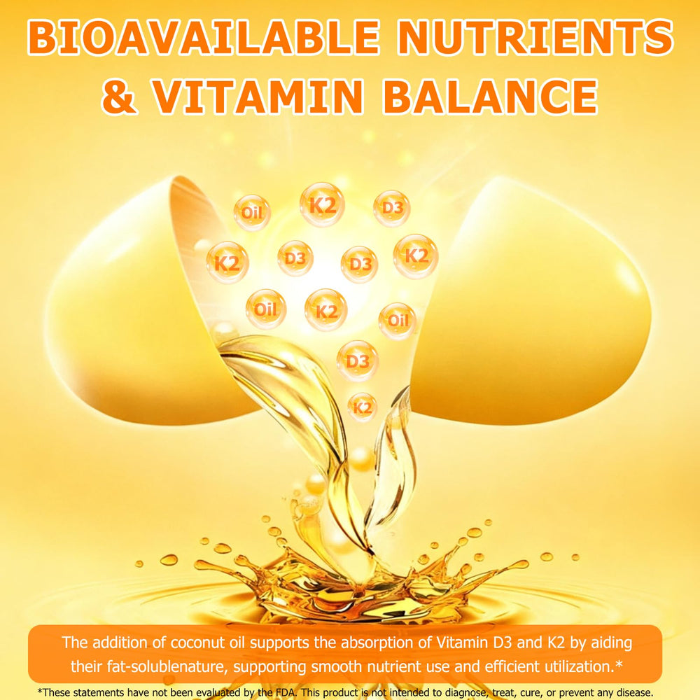 ZROGJBMK D3 K2 softgel capsules for easy daily intake with coconut oil.