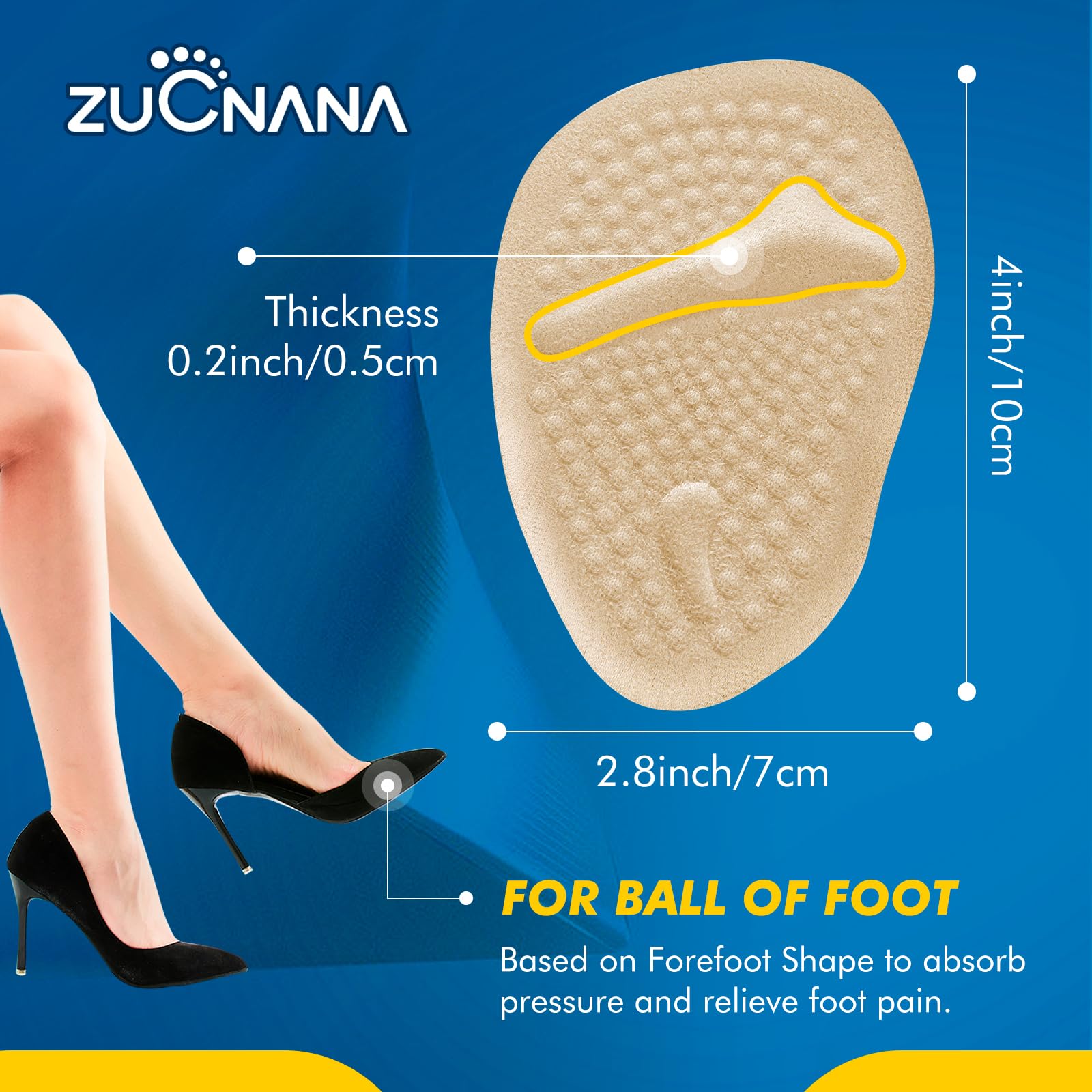 ZUCNANA soft gel cushions absorb impacts for comfortable steps.