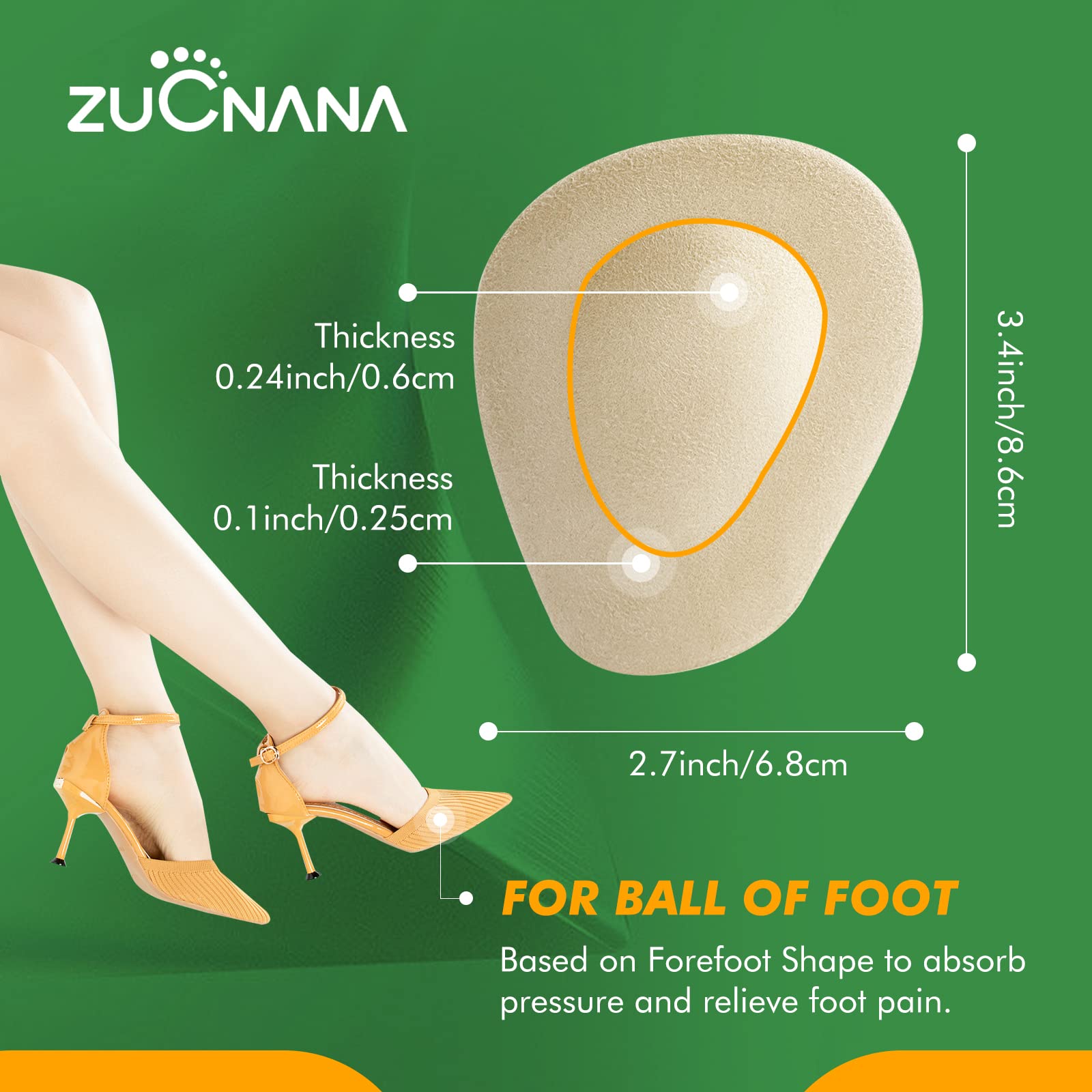 ZUCNANA one-size-fits-all pads fit flats and sneakers with comfort.