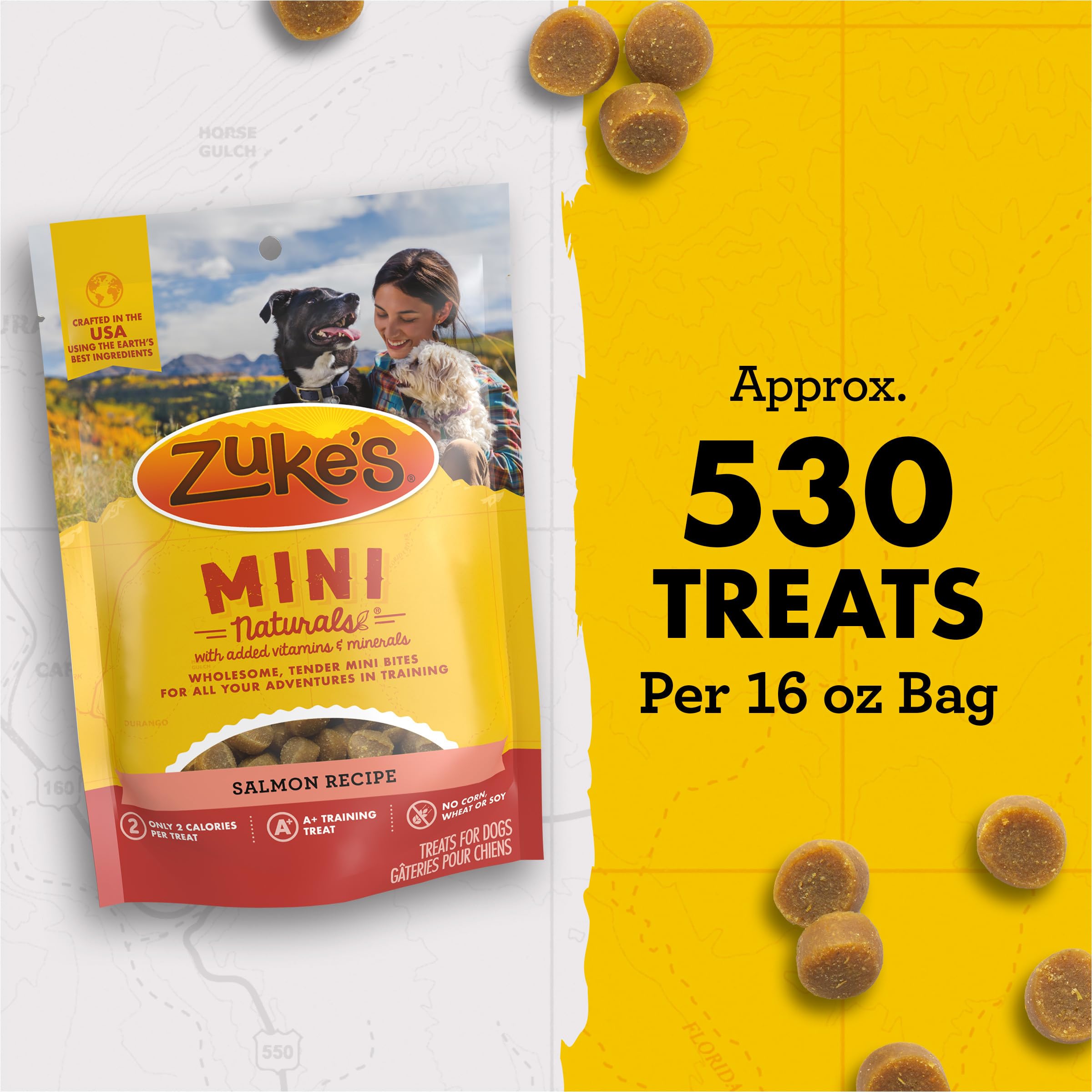 Zuke’s Mini Naturals salmon-cherries snacks appealing to dogs.