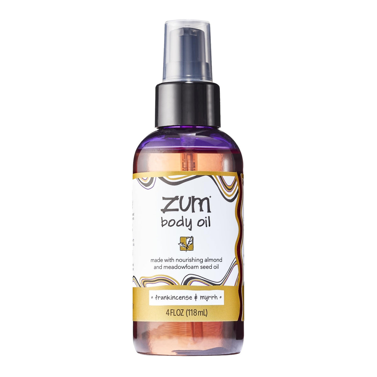 Zum Indigo Wild Frankincense & Myrrh body oil packaging, highlighting nourishing formula for self-care.