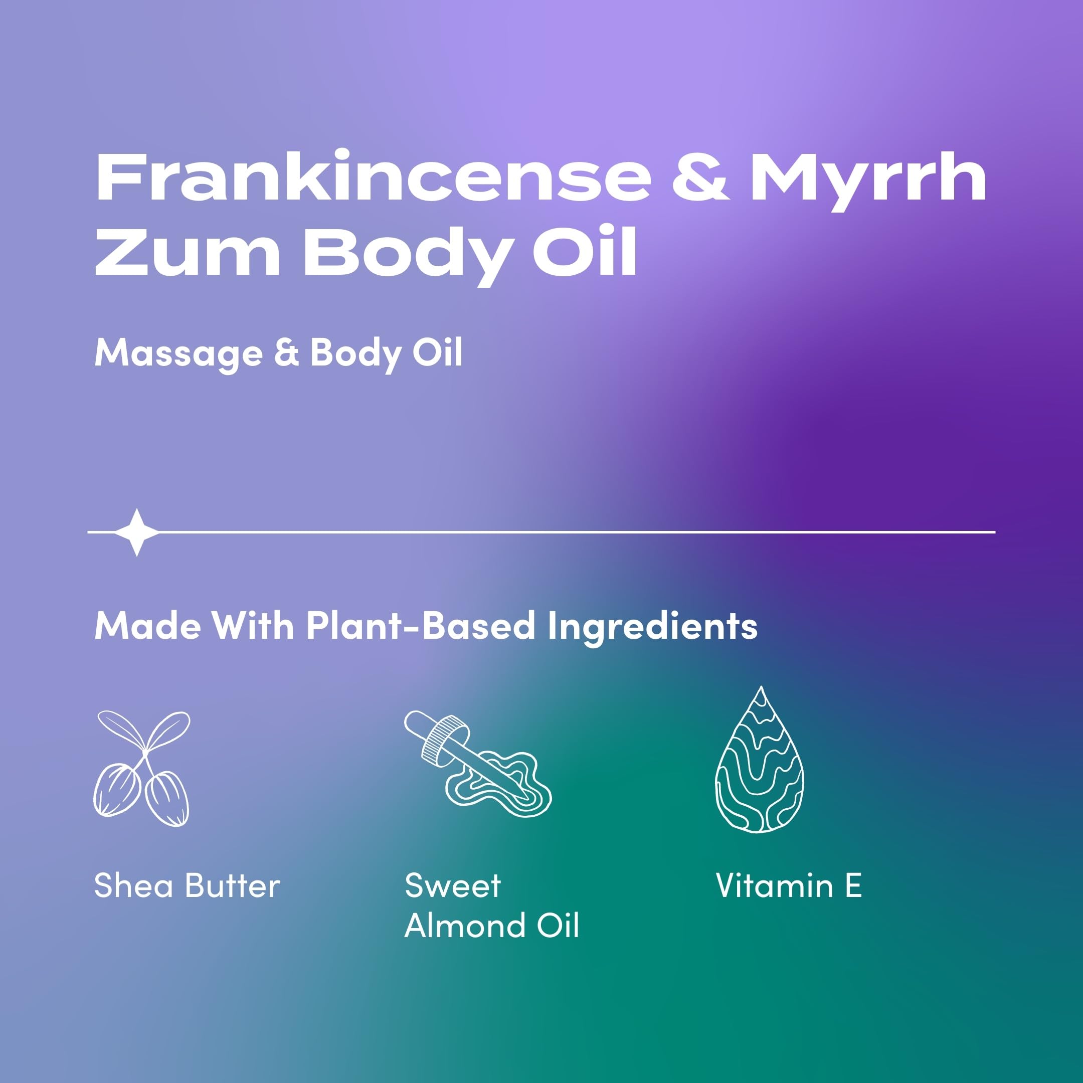 Zum Indigo Wild Frankincense & Myrrh body oil pour demonstrates quick absorption for a relaxing massage.